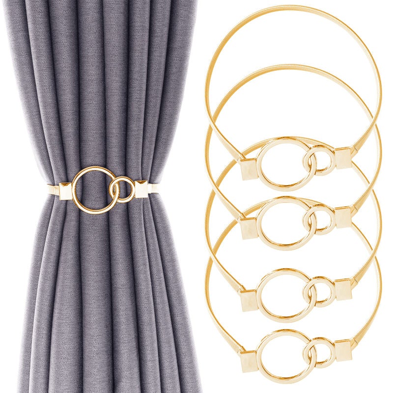 LLPMutu 4Pack Aluminum Alloy Spring Design Curtain Ties - Gold Ring Holdbacks - Image 1